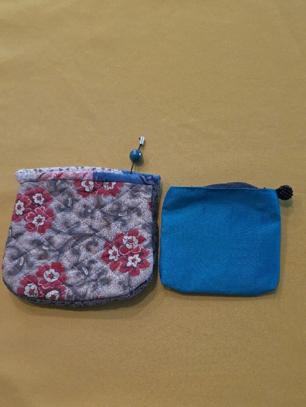 Lot of 2 Handcrafted Pouches 100% Silk Embroidered Dragonfly & Quilted Patchwork